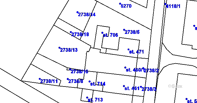 Parcela st. 460/2 v KÚ Třebařov, Katastrální mapa