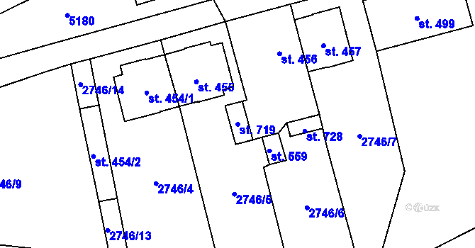 Parcela st. 719 v KÚ Třebařov, Katastrální mapa