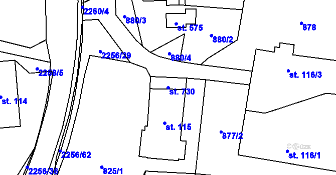 Parcela st. 730 v KÚ Třebařov, Katastrální mapa