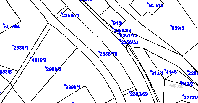 Parcela st. 2358/70 v KÚ Třebařov, Katastrální mapa