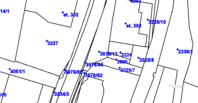 Parcela st. 3978/13 v KÚ Třebařov, Katastrální mapa