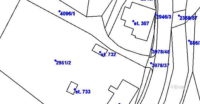 Parcela st. 732 v KÚ Třebařov, Katastrální mapa