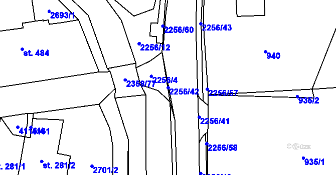 Parcela st. 2256/42 v KÚ Třebařov, Katastrální mapa