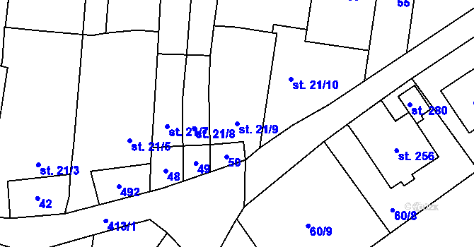 Parcela st. 21/9 v KÚ Třebčín, Katastrální mapa