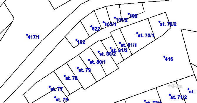 Parcela st. 80/2 v KÚ Třebčín, Katastrální mapa