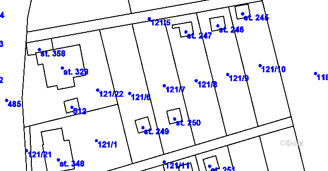 Parcela st. 121/7 v KÚ Třebčín, Katastrální mapa