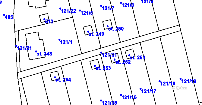 Parcela st. 121/11 v KÚ Třebčín, Katastrální mapa