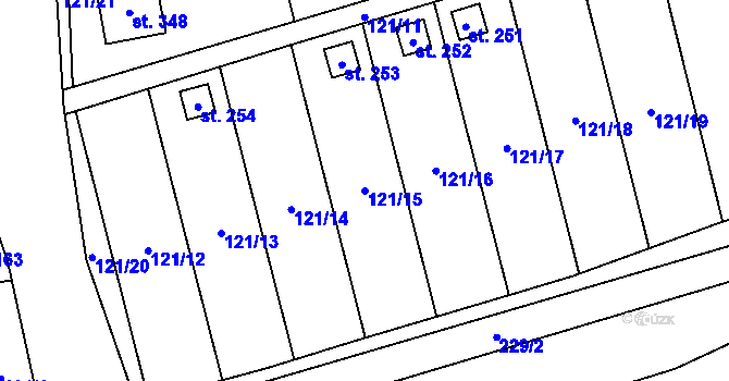 Parcela st. 121/15 v KÚ Třebčín, Katastrální mapa