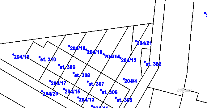 Parcela st. 204/14 v KÚ Třebčín, Katastrální mapa