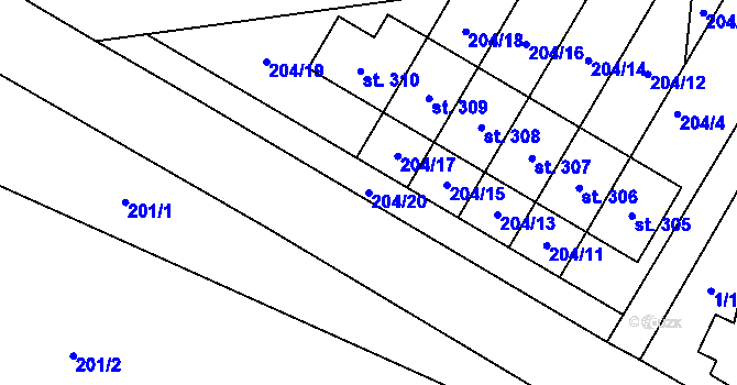 Parcela st. 204/20 v KÚ Třebčín, Katastrální mapa