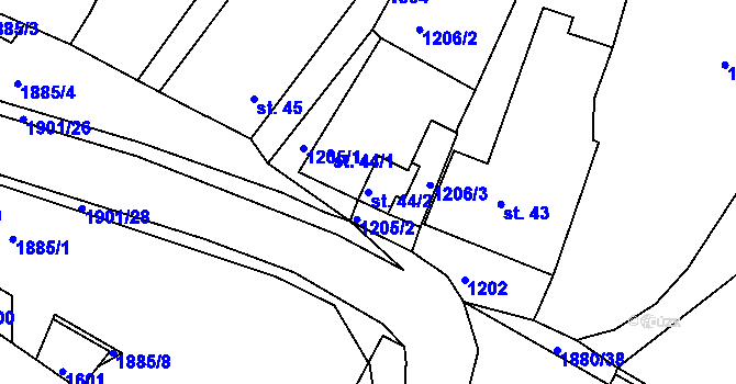 Parcela st. 44/2 v KÚ Dvorec u Třebče, Katastrální mapa