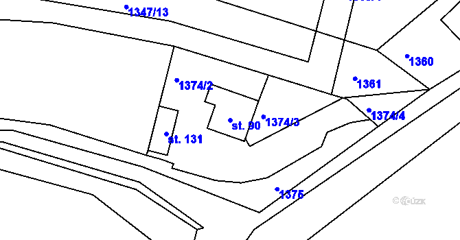 Parcela st. 90 v KÚ Dvorec u Třebče, Katastrální mapa