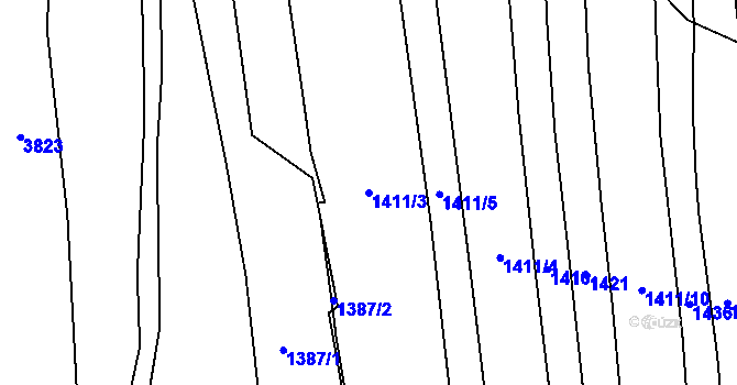 Parcela st. 1411/3 v KÚ Dvorec u Třebče, Katastrální mapa