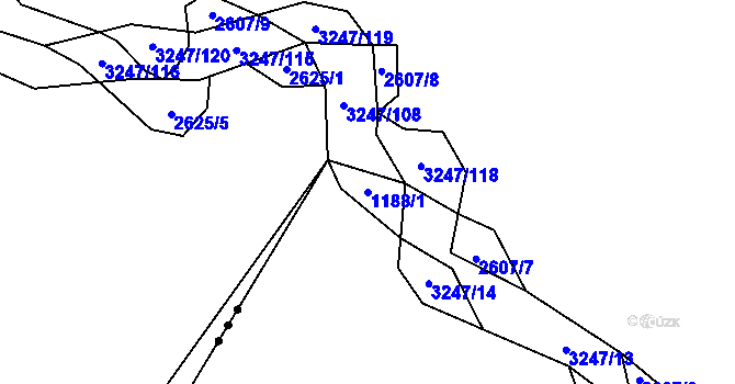 Parcela st. 1188/1 v KÚ Lhotka u Třebče, Katastrální mapa