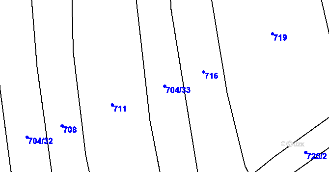 Parcela st. 704/33 v KÚ Lhotka u Třebče, Katastrální mapa