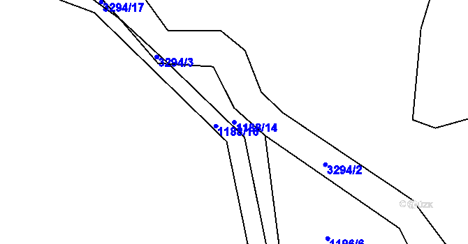 Parcela st. 1188/14 v KÚ Lhotka u Třebče, Katastrální mapa
