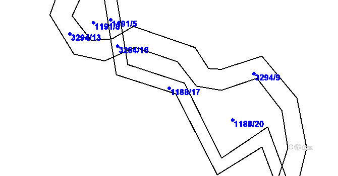Parcela st. 1188/17 v KÚ Lhotka u Třebče, Katastrální mapa