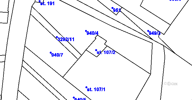 Parcela st. 107/2 v KÚ Lhotka u Třebče, Katastrální mapa