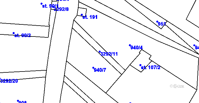 Parcela st. 3292/11 v KÚ Lhotka u Třebče, Katastrální mapa