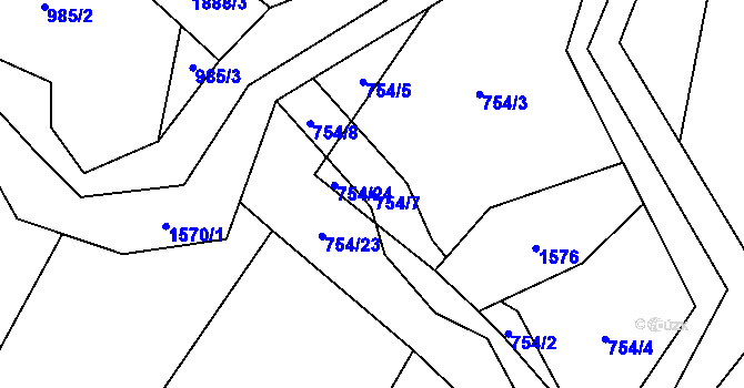 Parcela st. 754/7 v KÚ Třebeč, Katastrální mapa