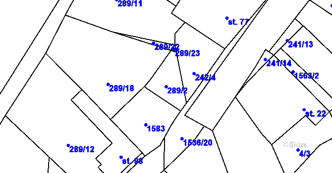 Parcela st. 289/2 v KÚ Třebeč, Katastrální mapa