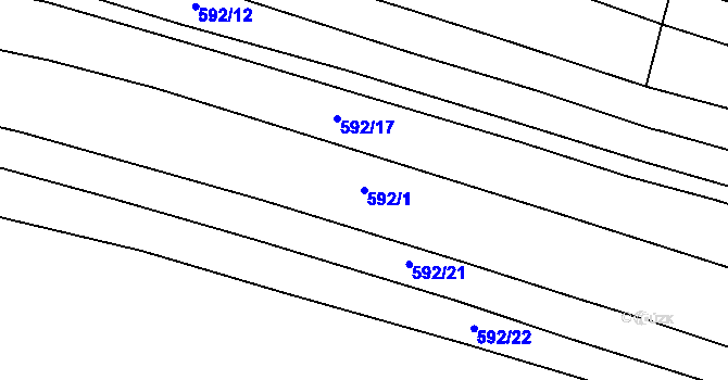 Parcela st. 592/1 v KÚ Třebeč, Katastrální mapa