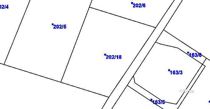 Parcela st. 202/18 v KÚ Krňovice, Katastrální mapa