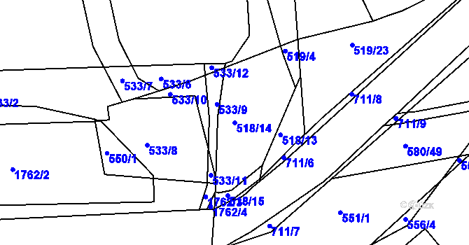 Parcela st. 518/14 v KÚ Polánky nad Dědinou, Katastrální mapa