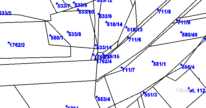 Parcela st. 518/15 v KÚ Polánky nad Dědinou, Katastrální mapa