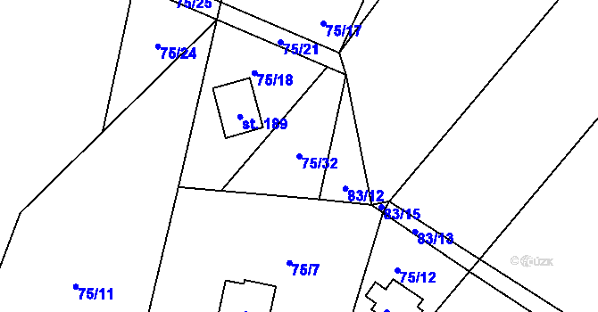 Parcela st. 75/32 v KÚ Štěnkov, Katastrální mapa