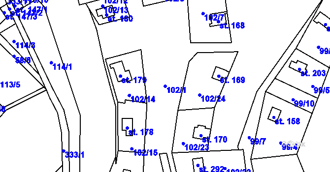 Parcela st. 102/1 v KÚ Štěnkov, Katastrální mapa