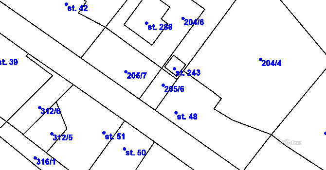 Parcela st. 205/6 v KÚ Štěnkov, Katastrální mapa