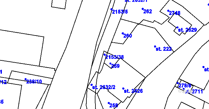 Parcela st. 2153/38 v KÚ Třebechovice pod Orebem, Katastrální mapa