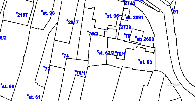 Parcela st. 63/2 v KÚ Třebechovice pod Orebem, Katastrální mapa