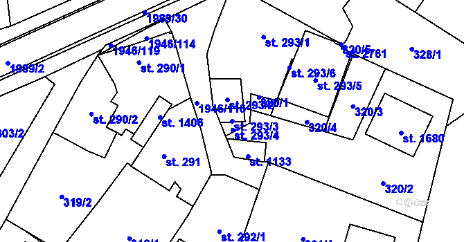 Parcela st. 293/3 v KÚ Třebechovice pod Orebem, Katastrální mapa