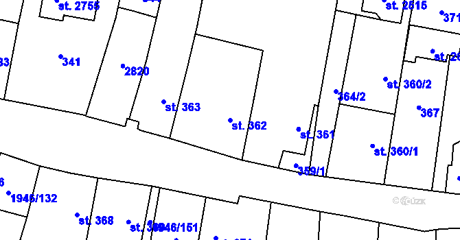 Parcela st. 362 v KÚ Třebechovice pod Orebem, Katastrální mapa