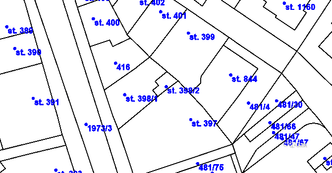 Parcela st. 398/2 v KÚ Třebechovice pod Orebem, Katastrální mapa