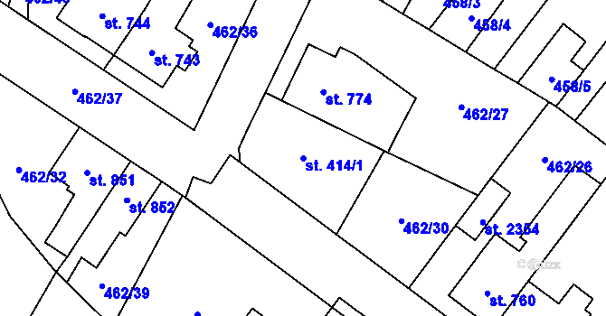 Parcela st. 414/1 v KÚ Třebechovice pod Orebem, Katastrální mapa