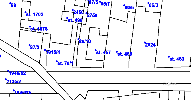 Parcela st. 457 v KÚ Třebechovice pod Orebem, Katastrální mapa