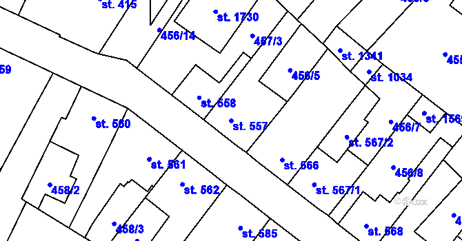 Parcela st. 557 v KÚ Třebechovice pod Orebem, Katastrální mapa