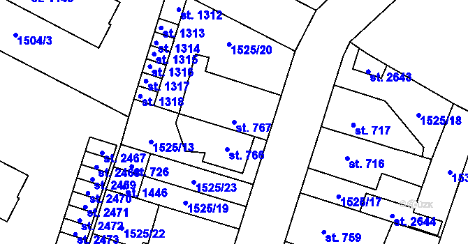 Parcela st. 767 v KÚ Třebechovice pod Orebem, Katastrální mapa