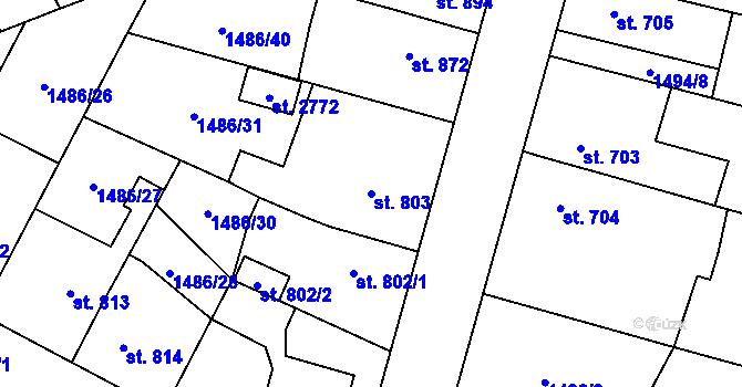 Parcela st. 803 v KÚ Třebechovice pod Orebem, Katastrální mapa