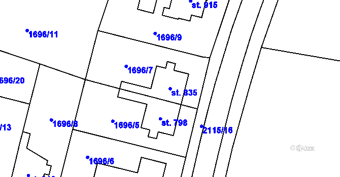 Parcela st. 835 v KÚ Třebechovice pod Orebem, Katastrální mapa