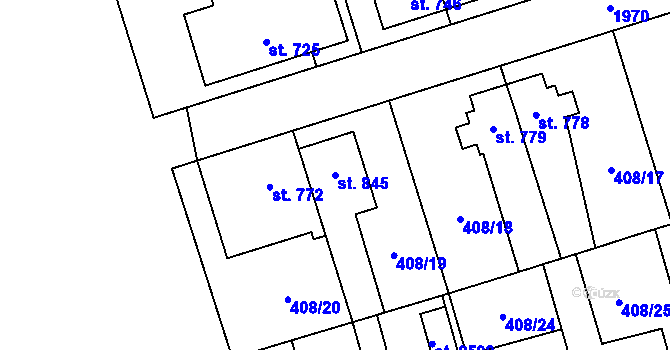 Parcela st. 845 v KÚ Třebechovice pod Orebem, Katastrální mapa