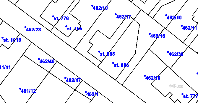Parcela st. 885 v KÚ Třebechovice pod Orebem, Katastrální mapa