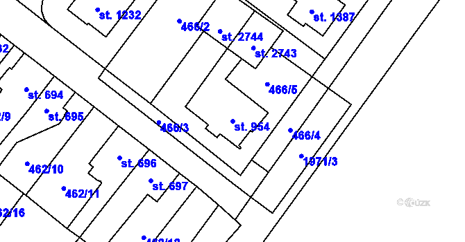 Parcela st. 954 v KÚ Třebechovice pod Orebem, Katastrální mapa