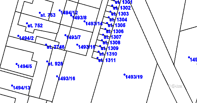 Parcela st. 1310 v KÚ Třebechovice pod Orebem, Katastrální mapa
