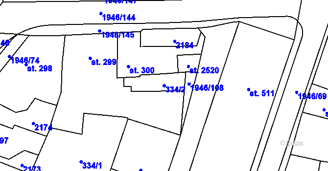 Parcela st. 334/2 v KÚ Třebechovice pod Orebem, Katastrální mapa