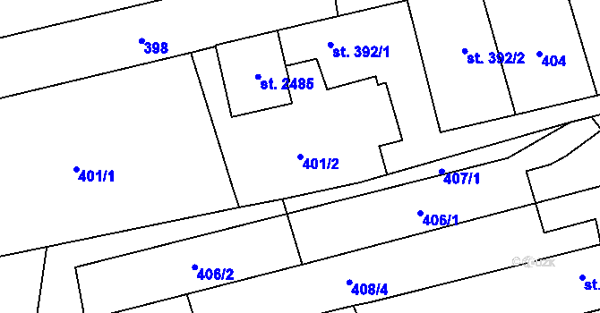 Parcela st. 401/2 v KÚ Třebechovice pod Orebem, Katastrální mapa