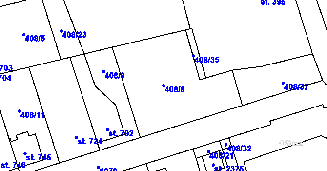 Parcela st. 408/8 v KÚ Třebechovice pod Orebem, Katastrální mapa